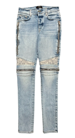 Amiri MX2 White Bandana Paisley Patch Denim Jeans