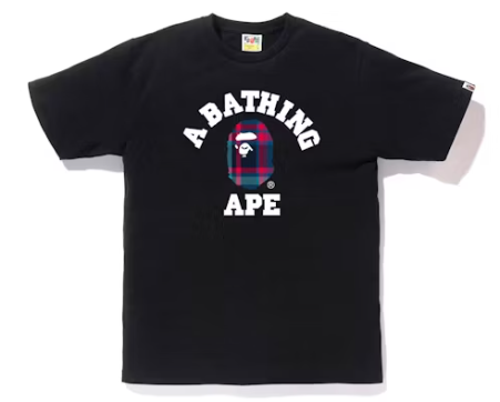 Bape Check College Tee Black Navy