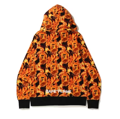 BAPE Flame Wide Full Zip Hoodie Orange