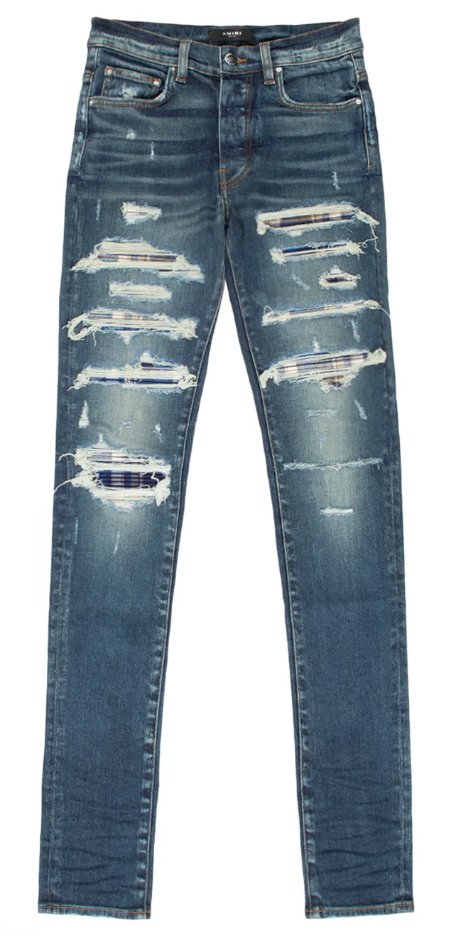 AMIRI Blue Plaid Thrasher Jeans Deep Classic