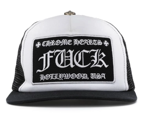 Chrome Hearts FUCK Hollywood Trucker Hat Black/White