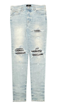 Amiri MX1 Black White Paisley Patch Jeans Light Indigo