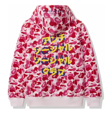 BAPE x Anti Social Social Club ABC Camo Pullover Hoodie Pink