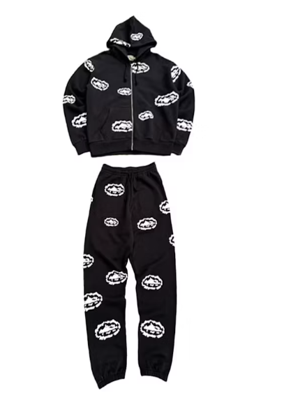 Corteiz x Denim Tears Cotton Wreath Sweatsuit Black/White