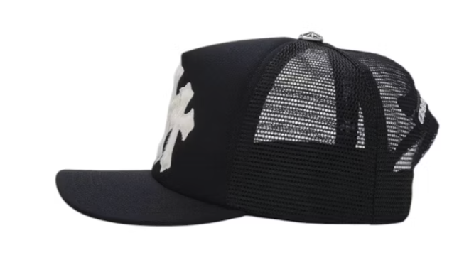 Chrome Hearts White Cemetary Cross (Pony Hair) CH Trucker Hat Black