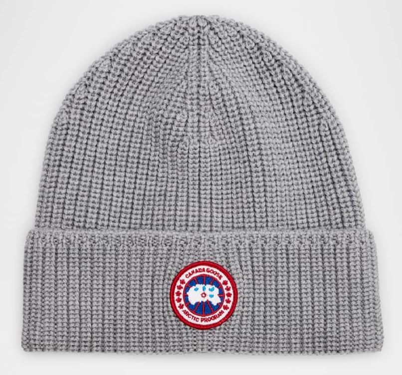 Canada Goose Men's Arctic Rib-Knit Wool Beanie Hat Heather Grey