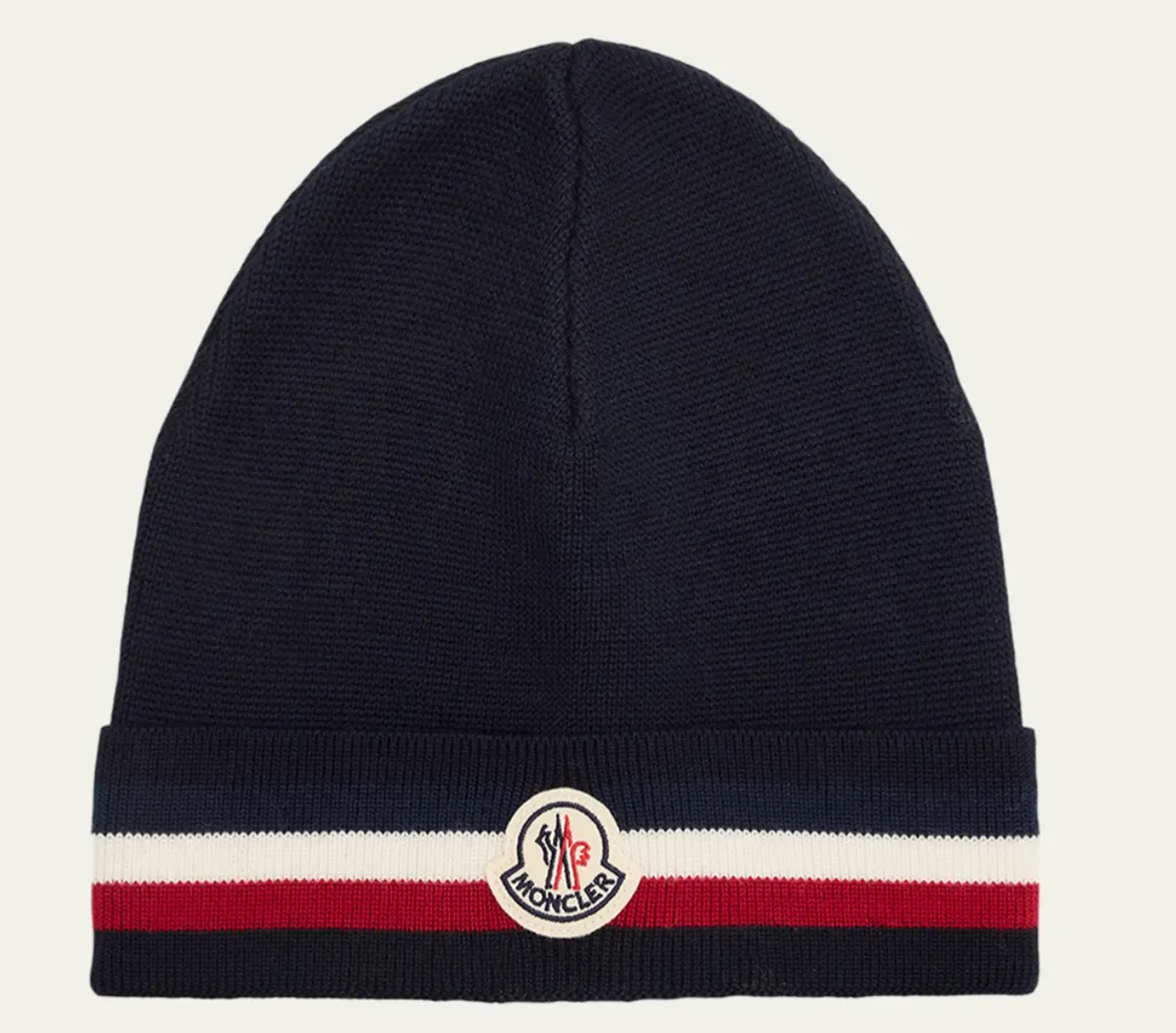 Moncler Tricolor Wool Knit Beanie Navy