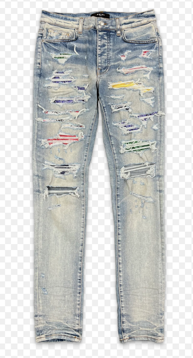 Amiri Rainbow Patch Thrasher Jeans Clay Indigo
