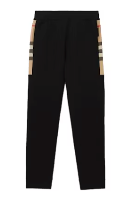 Burberry Check Panel Cotton Jogging Pants Black