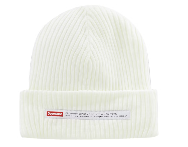 Supreme Property Label Beanie White