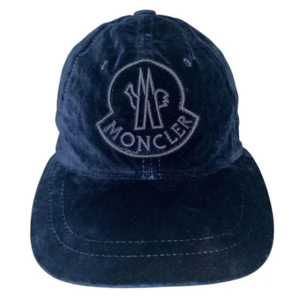 Moncler Navy Logo Patch Velvet Baseball Cap