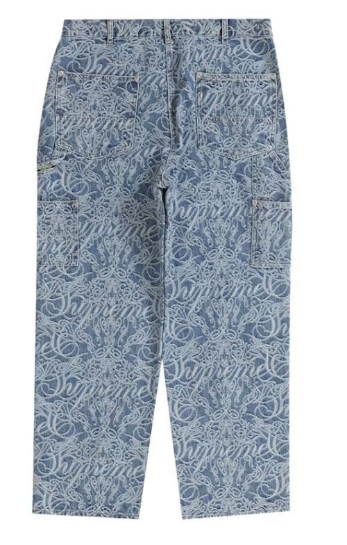 Supreme Script Jacquard Double Knee Denim Painter Pant Washed Blue