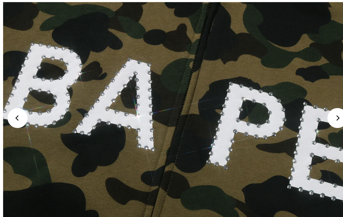 Bape 1st Camo Bape Logo Rhinestone Zip Up Green