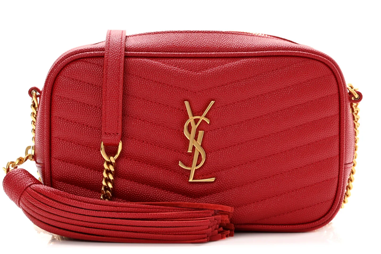 YSL Grain De Poudre Matelasse Monogram Mini Lou Camera Bag Eros Red