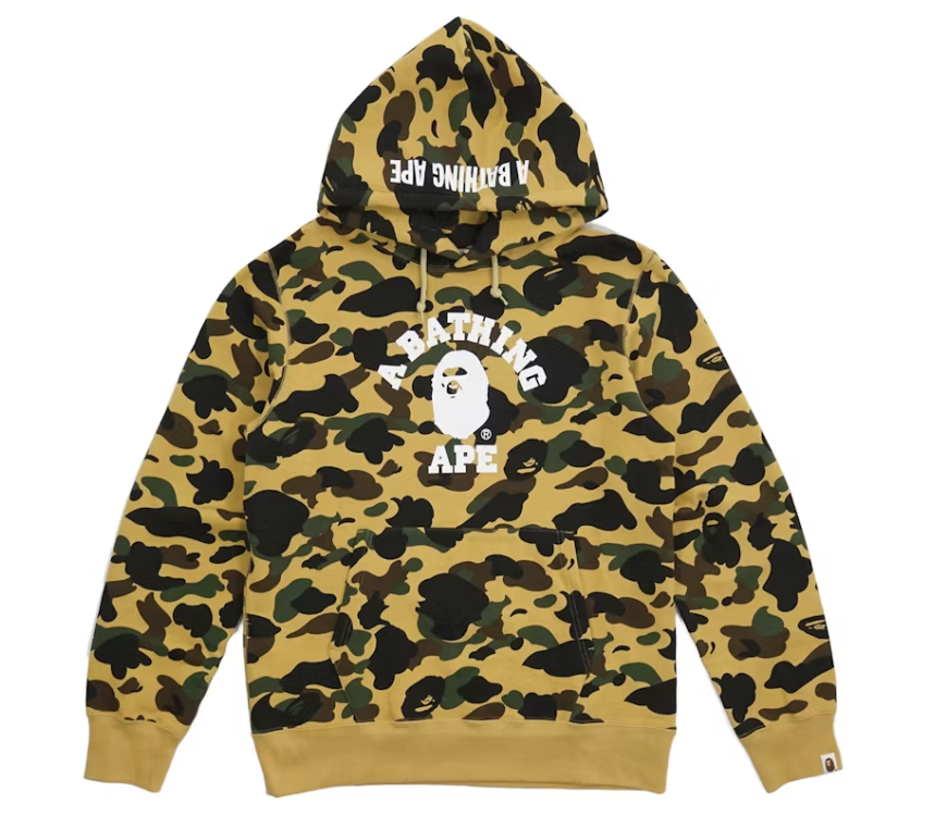 BAPE 1st Camo College Logo Pullover Hoodie Yellow