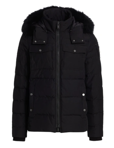 MOOSE KNUCKLES Brockton Fur Trim Down Water Repellant Puffer Jacket Black