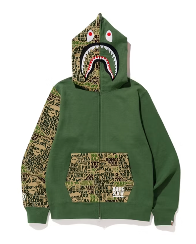BAPE XXV Cities Camo Shark Full Zip Hoodie (FW18) Green