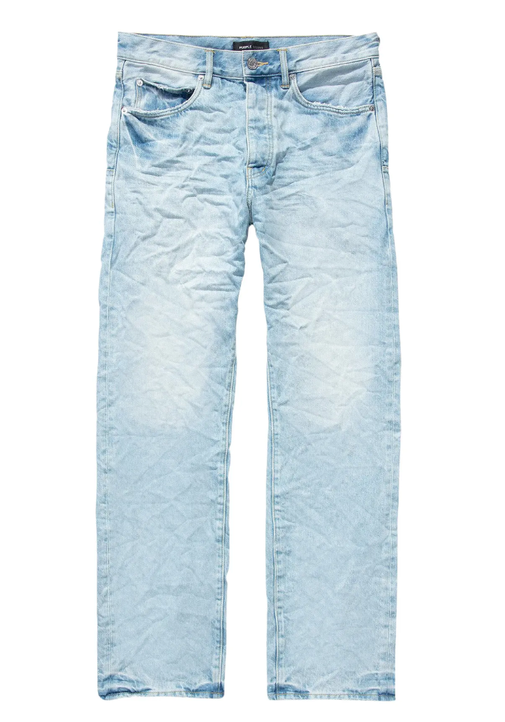 PURPLE BRAND Mid Rise Straight Jeans Sun Faded Icy Light Indigo