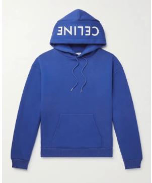 Celine Hood Logo Hoodie Blue