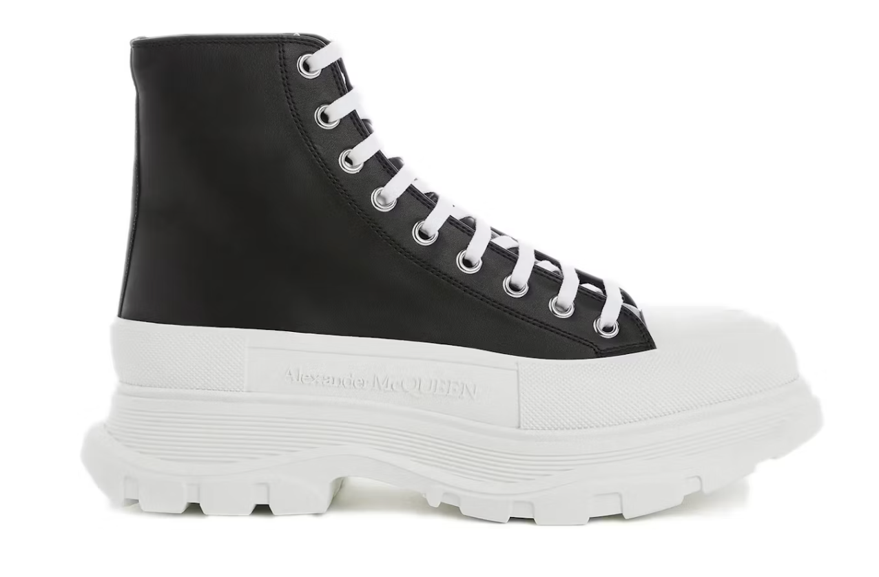 Alexander McQueen Tread Slick High-Top Leather Sneaker Black White