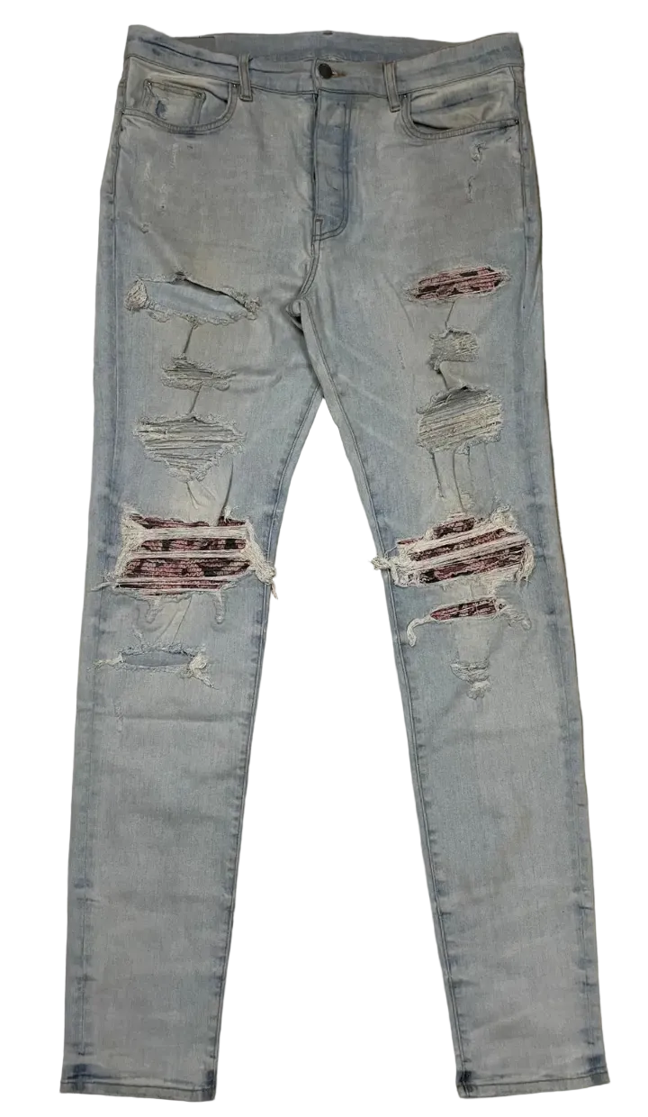 Amiri MX1 Pink Black Patch Jeans Light Indigo