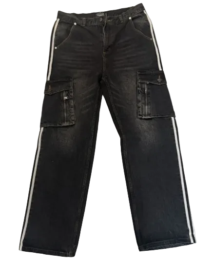 Vale Stripe Cargo Jeans Black