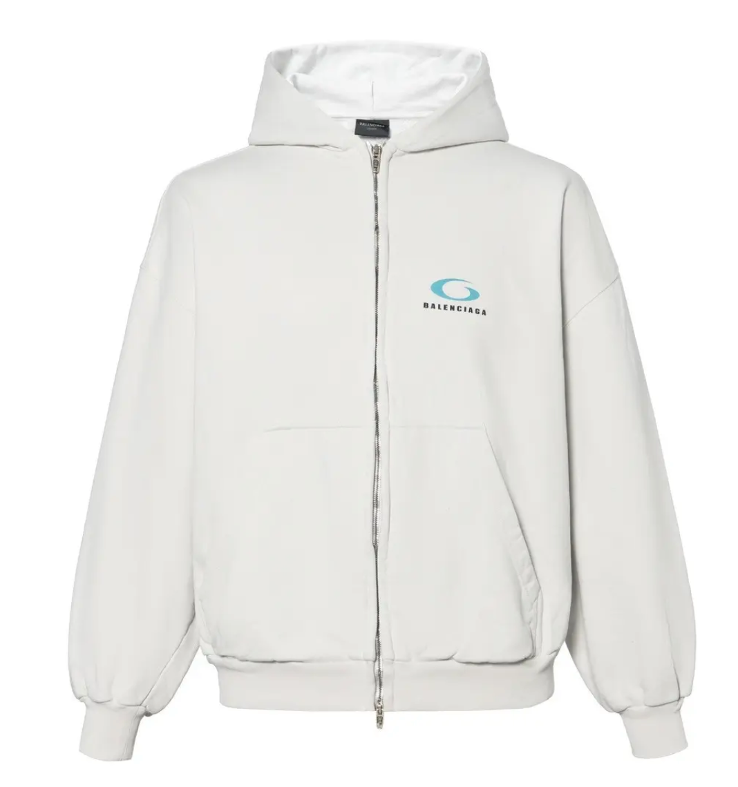Balenciaga Loop Sports Icon Zip Up Hoodie White