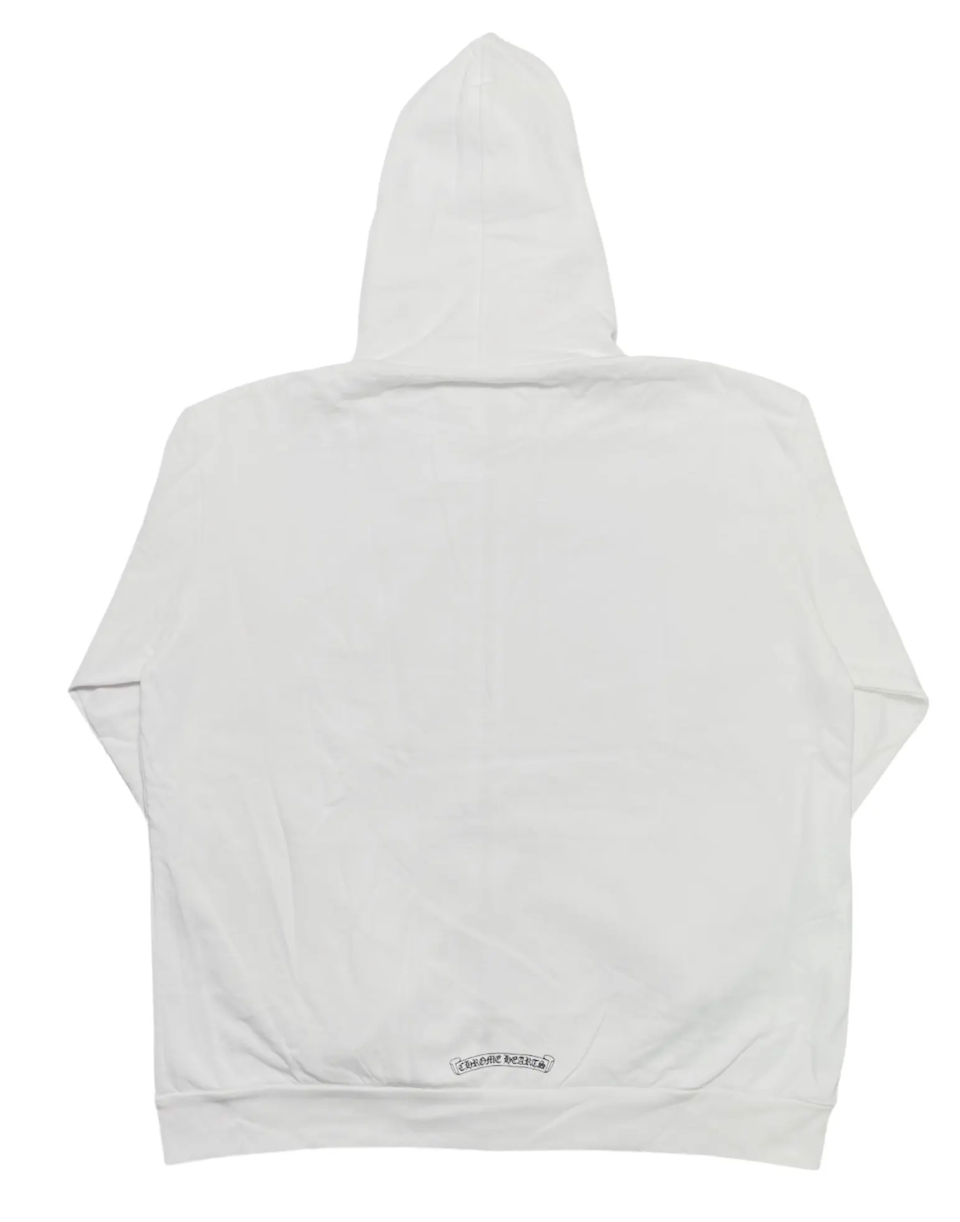 Chrome Hearts Vertical Logo Zip Up Hooded Sweatshirt White