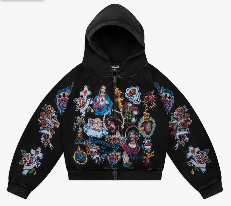 Righteous Risen King Zip Up Hoodie Black