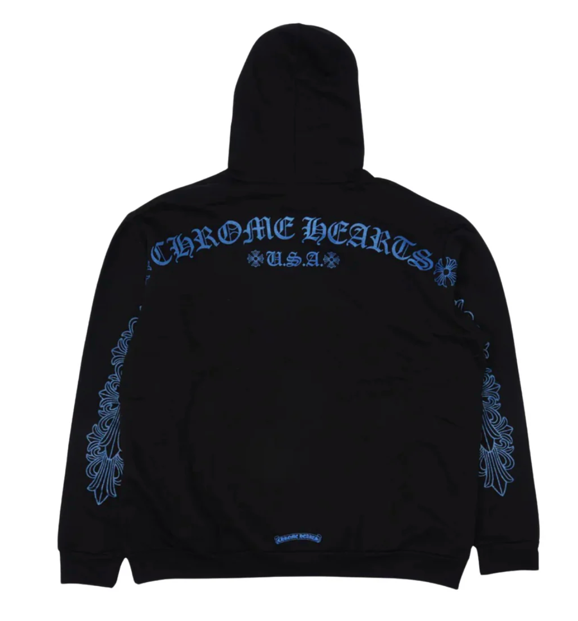Chrome Hearts Friends and Family Blue Glitter Horseshoe Logo Hoodie