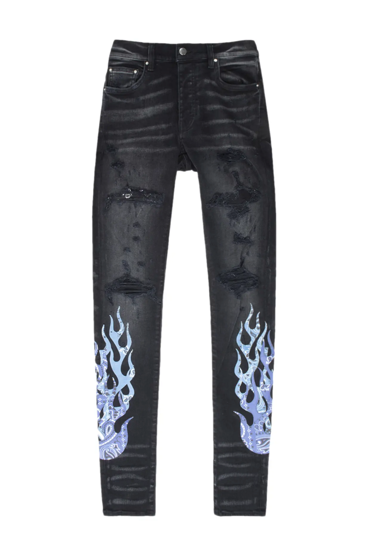Amiri Bandana Flame Jean Aged Black Blue