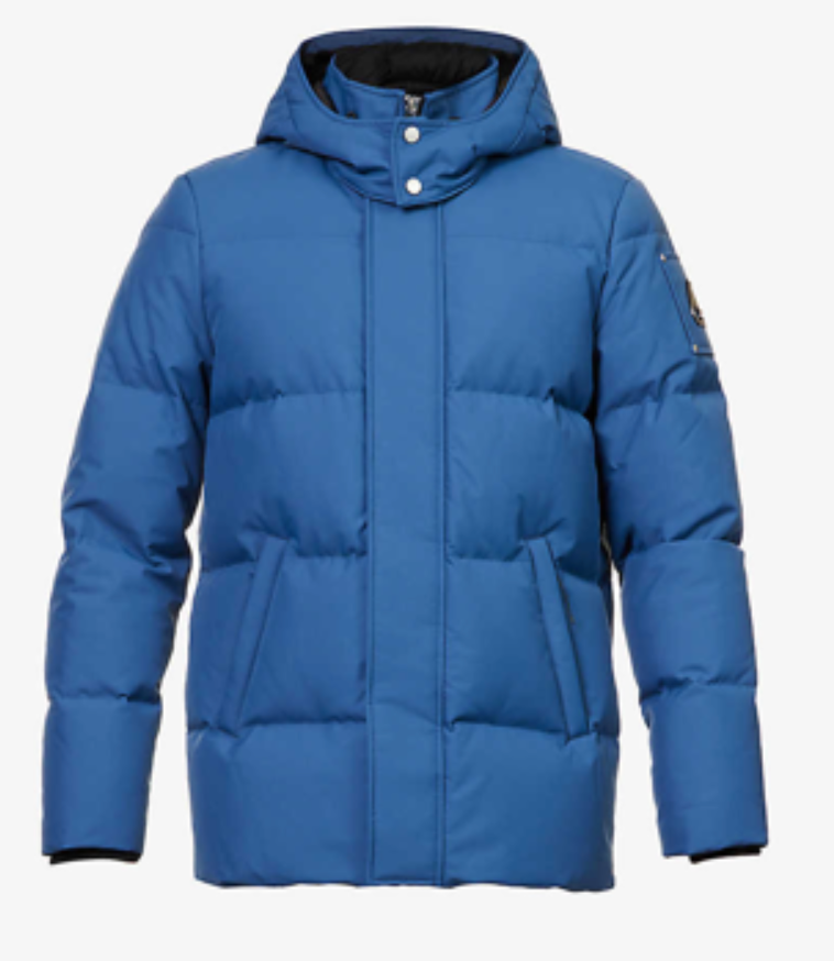 Moose Knuckles Faded Denim Mapleton Padded Parka Jacket Blue