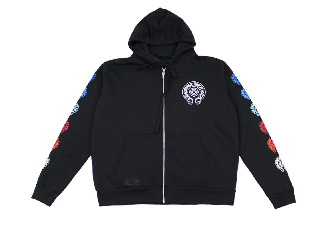 Chrome Hearts Multi color Horseshoe Logo Zip Up Hoodie Black
