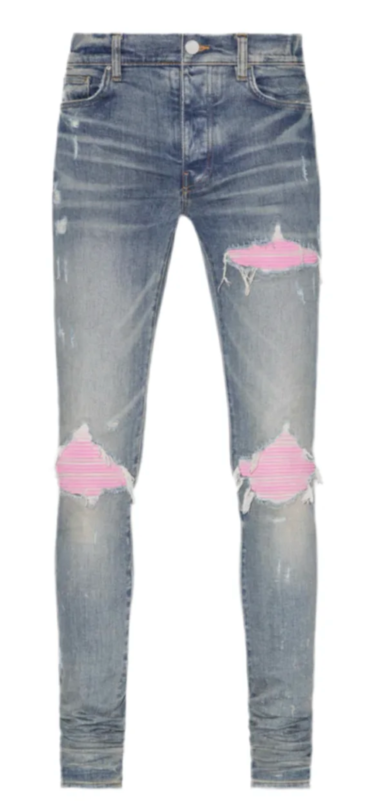 Amiri MX1 Ultrasuede Pink Patch Jeans Clay Indigo