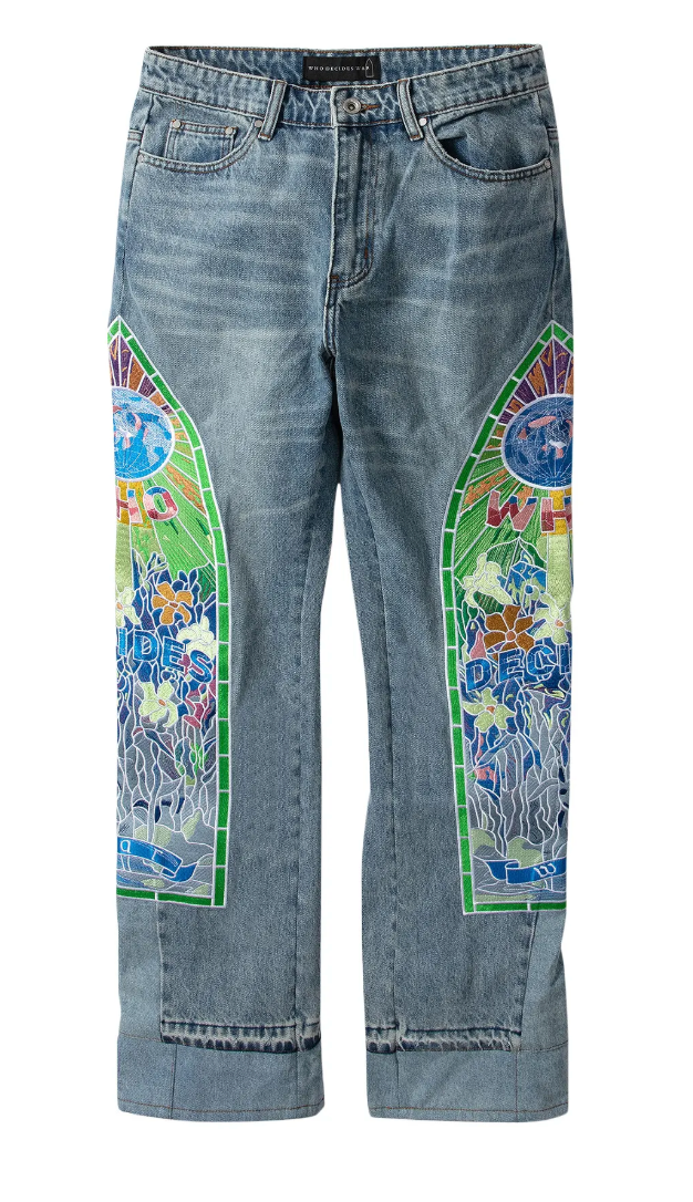 Who Decides War Cowboy Embroidered Denim Sky