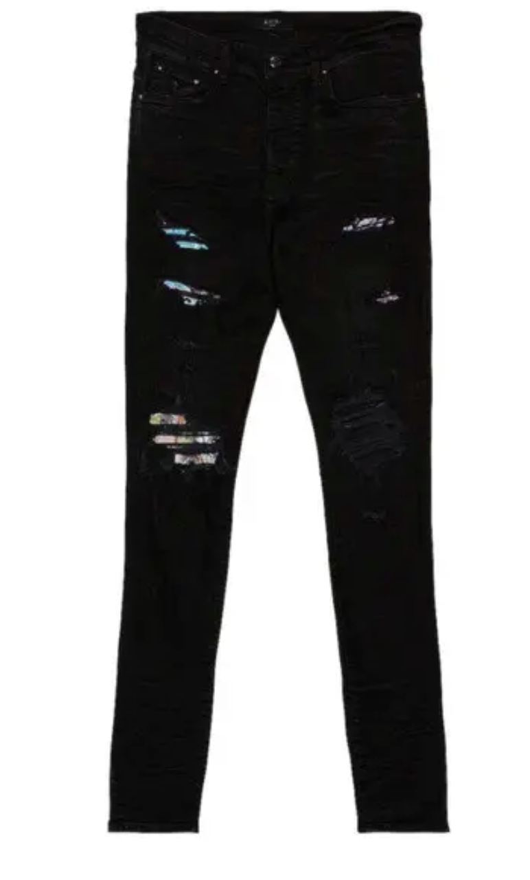 Amiri Thrasher Hawaiian Patch Jeans Black