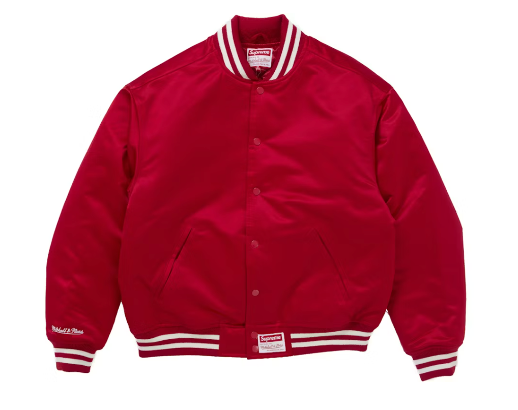 Supreme Mitchell & Ness Satin Varsity Jacket (FW24) Red