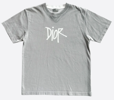 Dior Stussy Grey White Logo T-Shirt