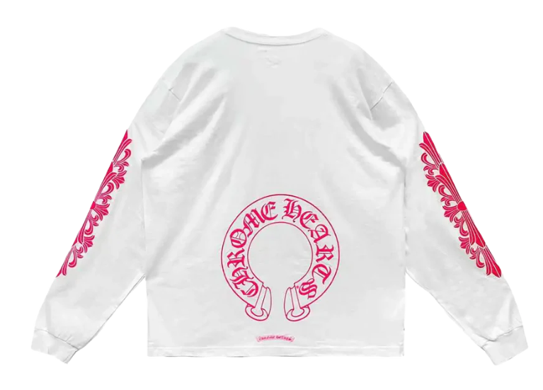 Chrome Hearts Classic Horseshoe Long Sleeve T-shirt Pink/White