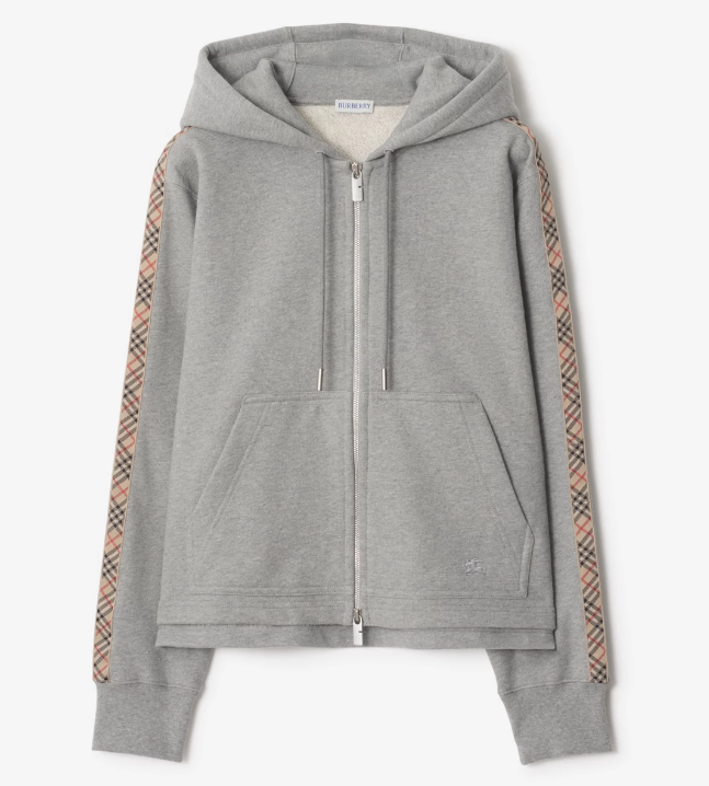 Burberry Vintage Check Trim Zip Up Hoodie Grey