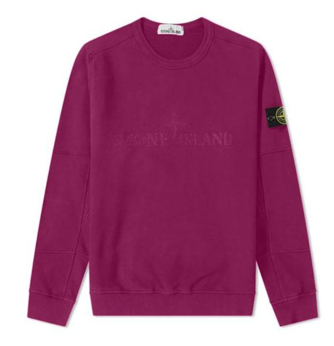 Stone Island Garment Dyed Intarsia Logo Crewneck Magenta