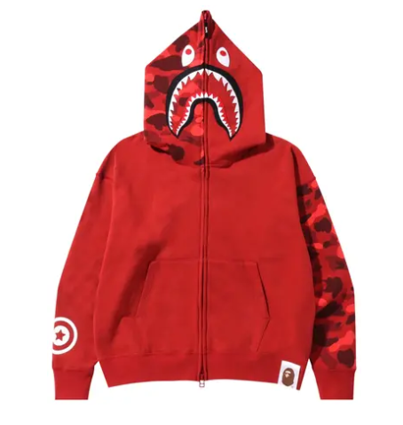 BAPE Color Camo Giant Shark Loose Fit Full Zip Hoodie Red