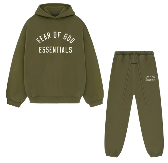 Fear of God Essentials Fleece Hoodie & Sweatpants Set Military Green