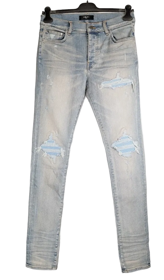 Amiri MX1 Blue Patch Suede Jeans Antique Indigo