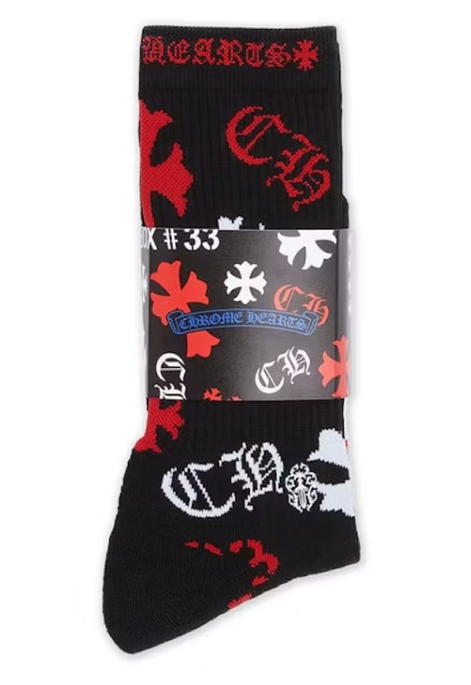 Chrome Hearts Stencil Socks (3 pack) Black/White/Red