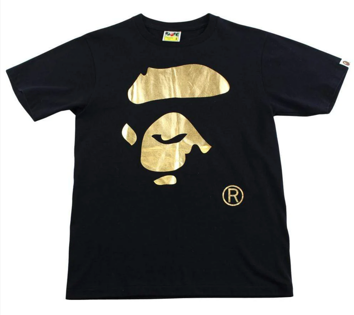 Bape Gold Foil Ape Face Logo Tee Black
