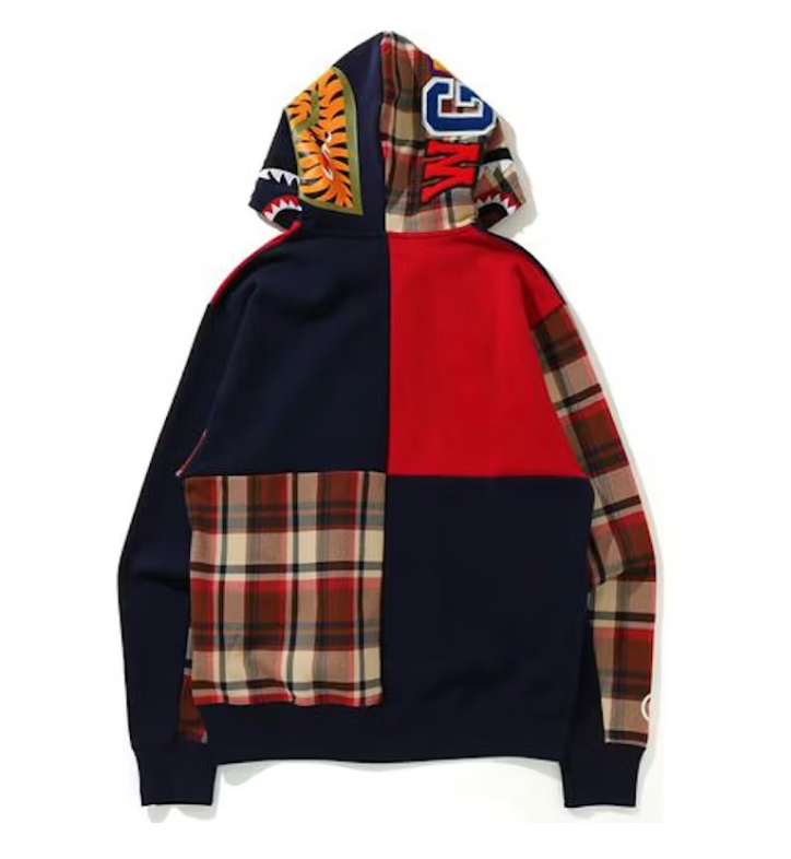 BAPE Check Shark Relaxed Full Zip Hoodie Red