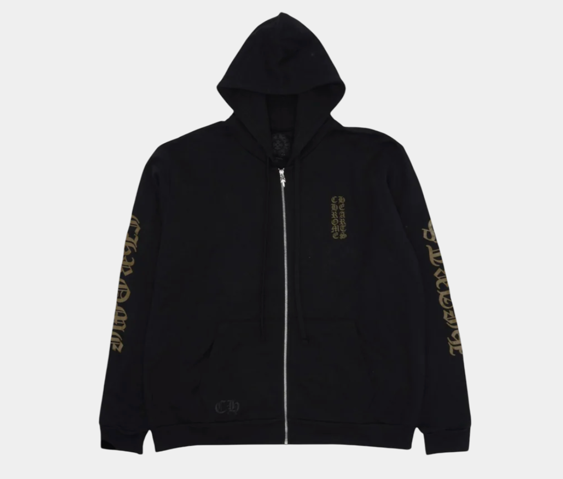 Chrome Hearts Vertical Logo Zip Up Hoodie Army Green