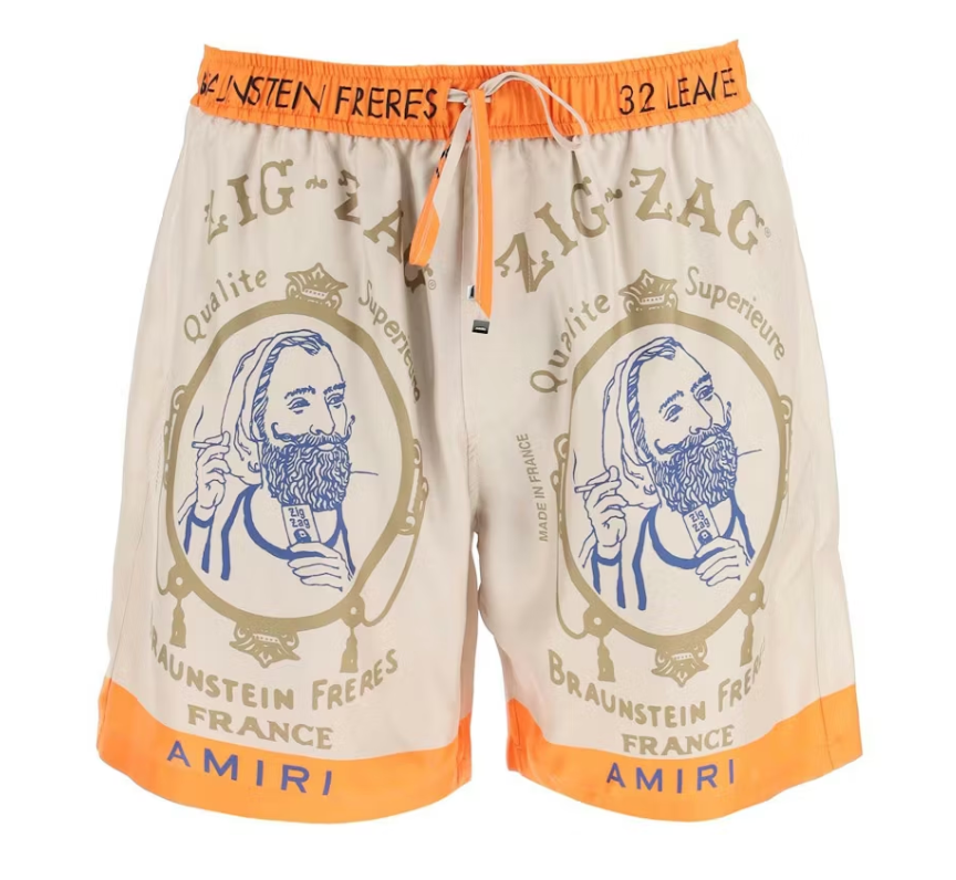 AMIRI Zig-Zag Silk Shorts Beige/Orange