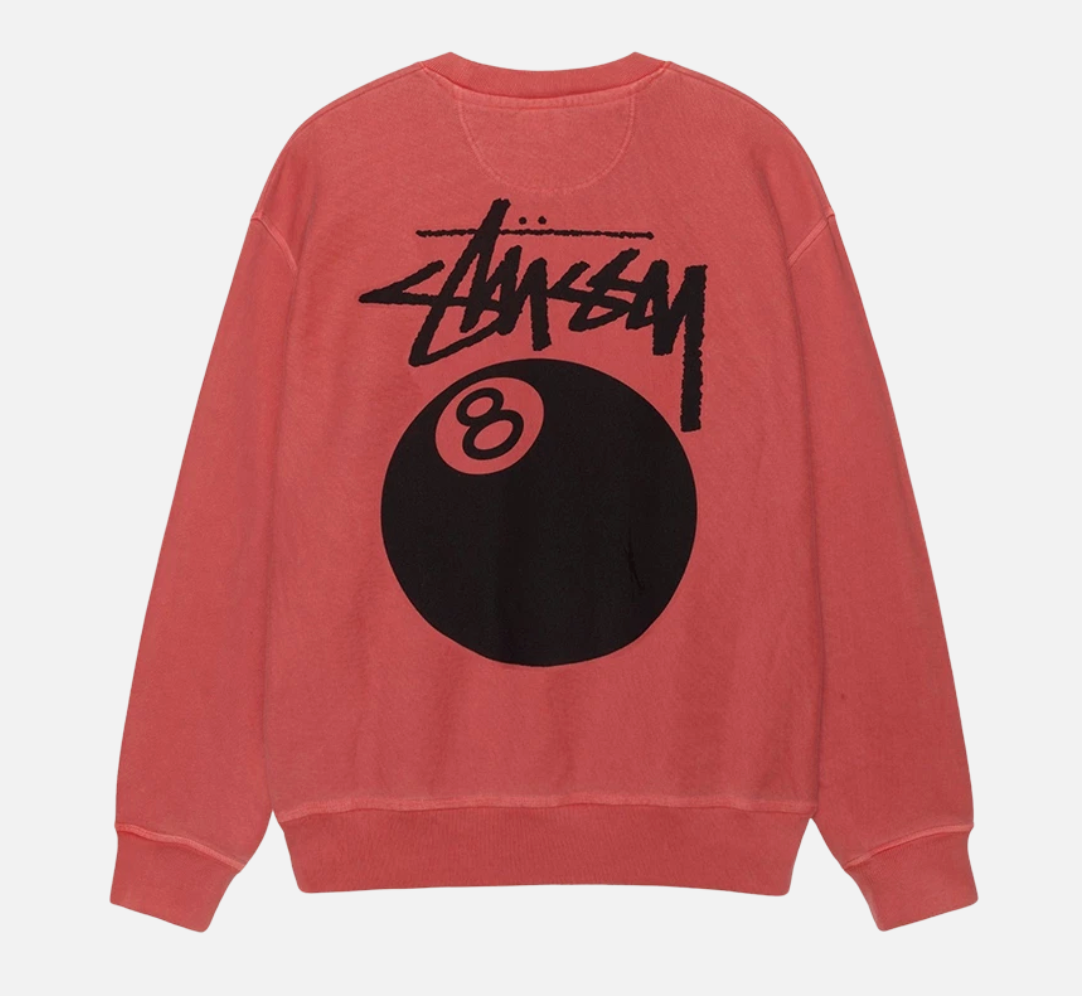 Stussy 8 Ball Pigment Dyed Crewneck Sweater Guava